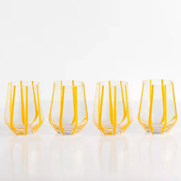 Kirklands Home Yellow Striped Stemless Wine Glasses, Set of 4 Clearance