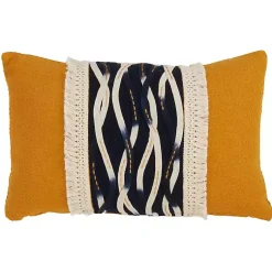 Pillows>Kirklands Home Yellow Wave Stitched Fringe Lumbar Pillow