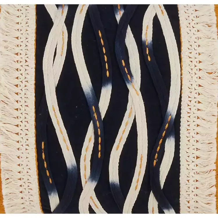 Pillows>Kirklands Home Yellow Wave Stitched Fringe Lumbar Pillow