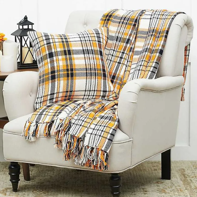 Blankets & Throws>Kirklands Home Zelda Orange Plaid Throw